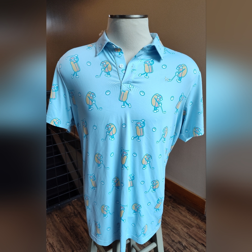 Tipsy Elves Blue Palm Tree Polo Shirt Mens XL